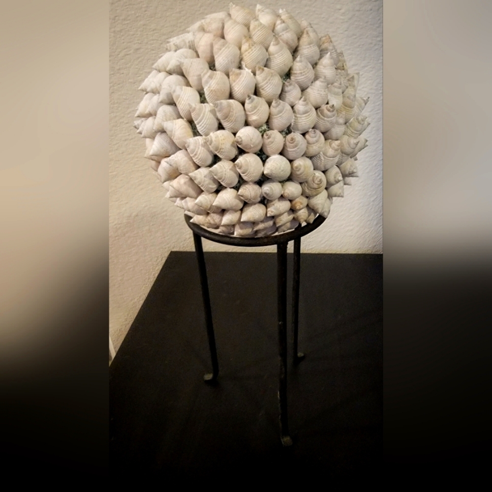 Hand-made decorative, shall ball. Made of white snail's shells. 6" in diameter.